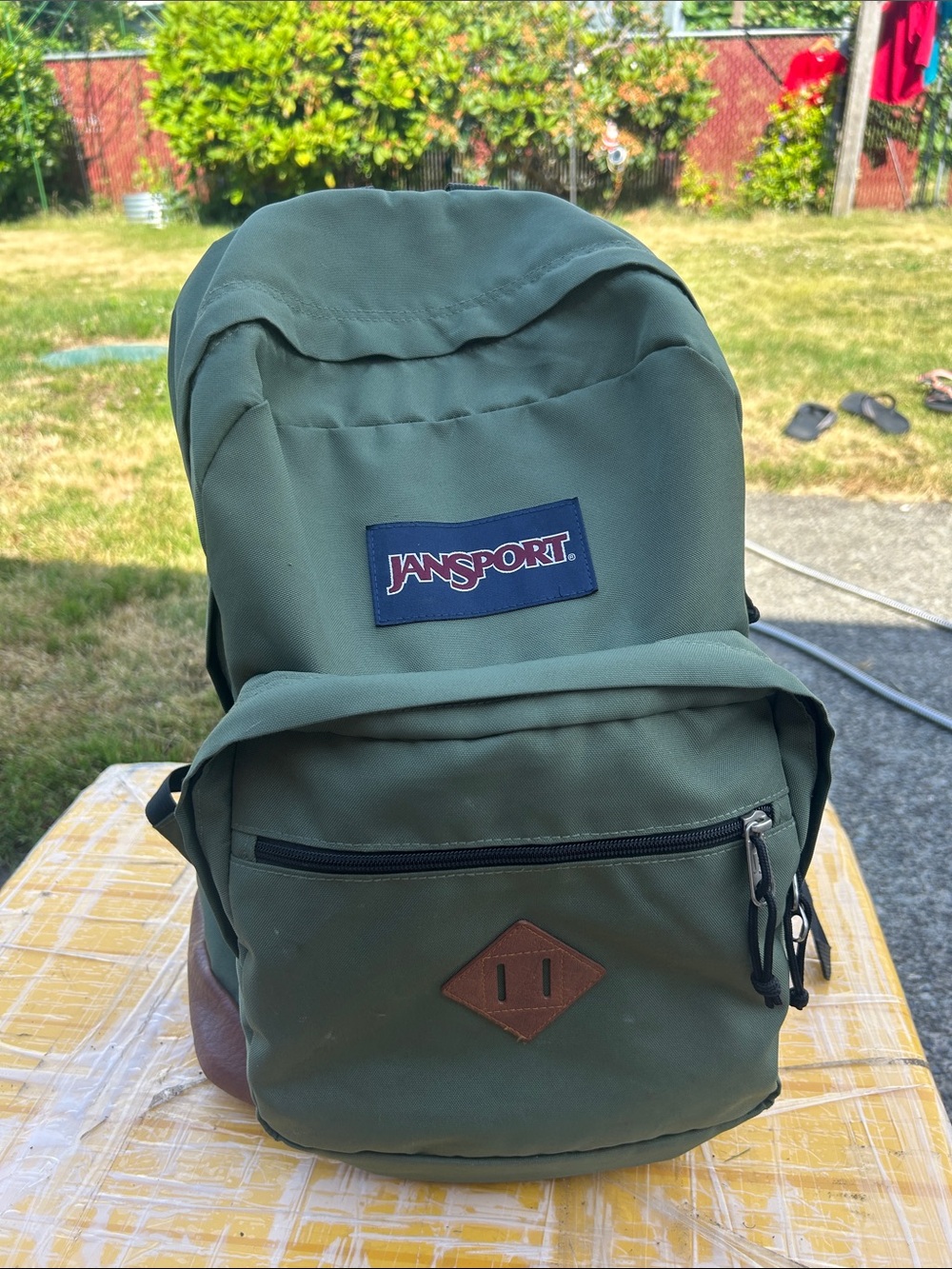 Jansport Olive Green Classic Backpack with Front Pocket Size Large